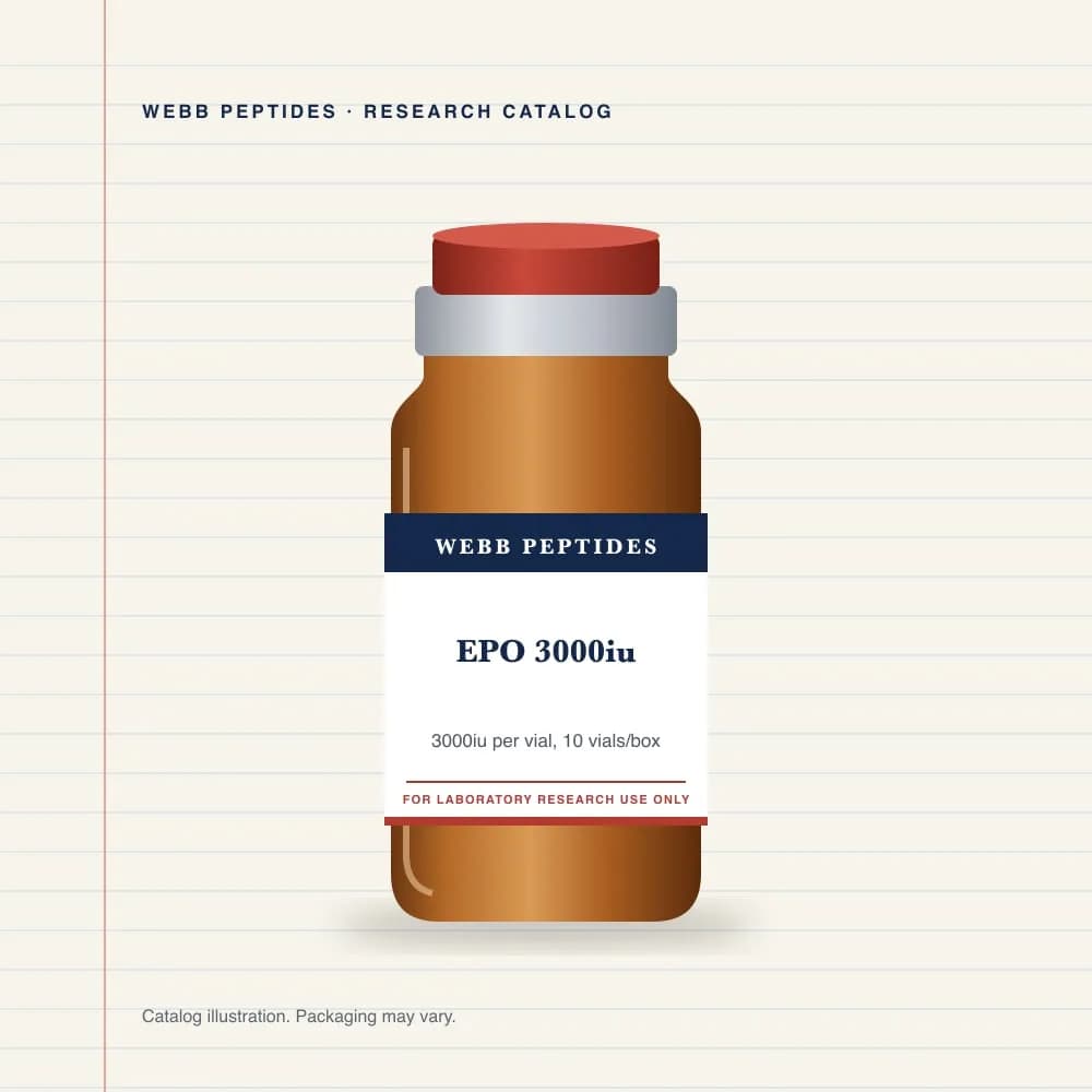 EPO 3000 IU vial label, Webb Peptides catalog: box of 10 × 3,000 IU